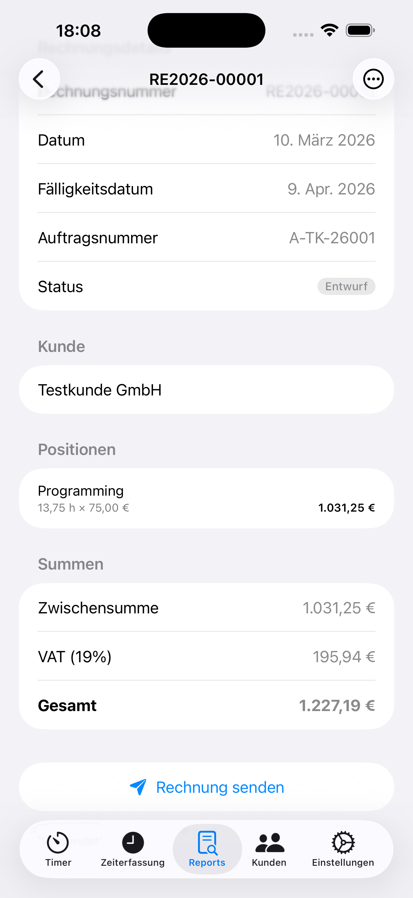 SimplyBill Rechnungsdetails